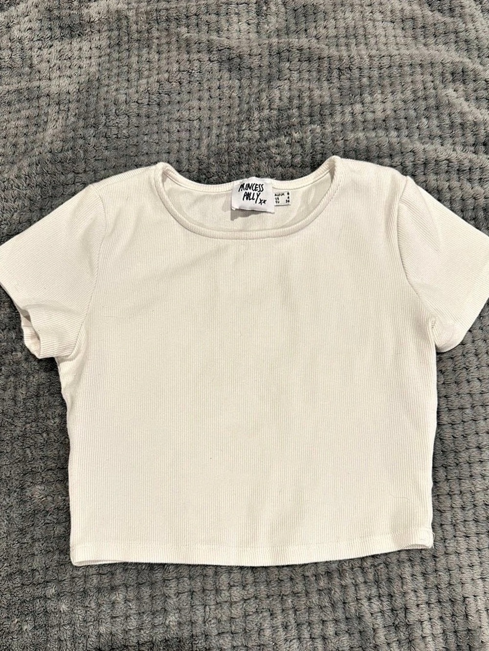 Princess Polly Ribbed Crop Top in White Like New
